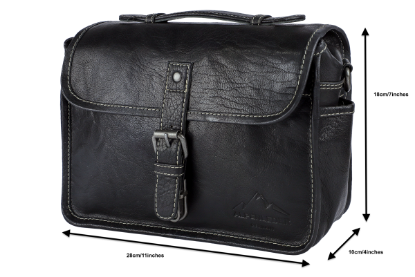 Alpenleder Leder Fototasche "Presse" Ebenholz